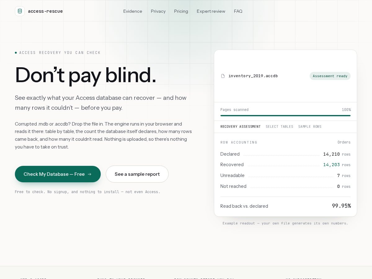 Landing-page snapshot of mdbrescue.com