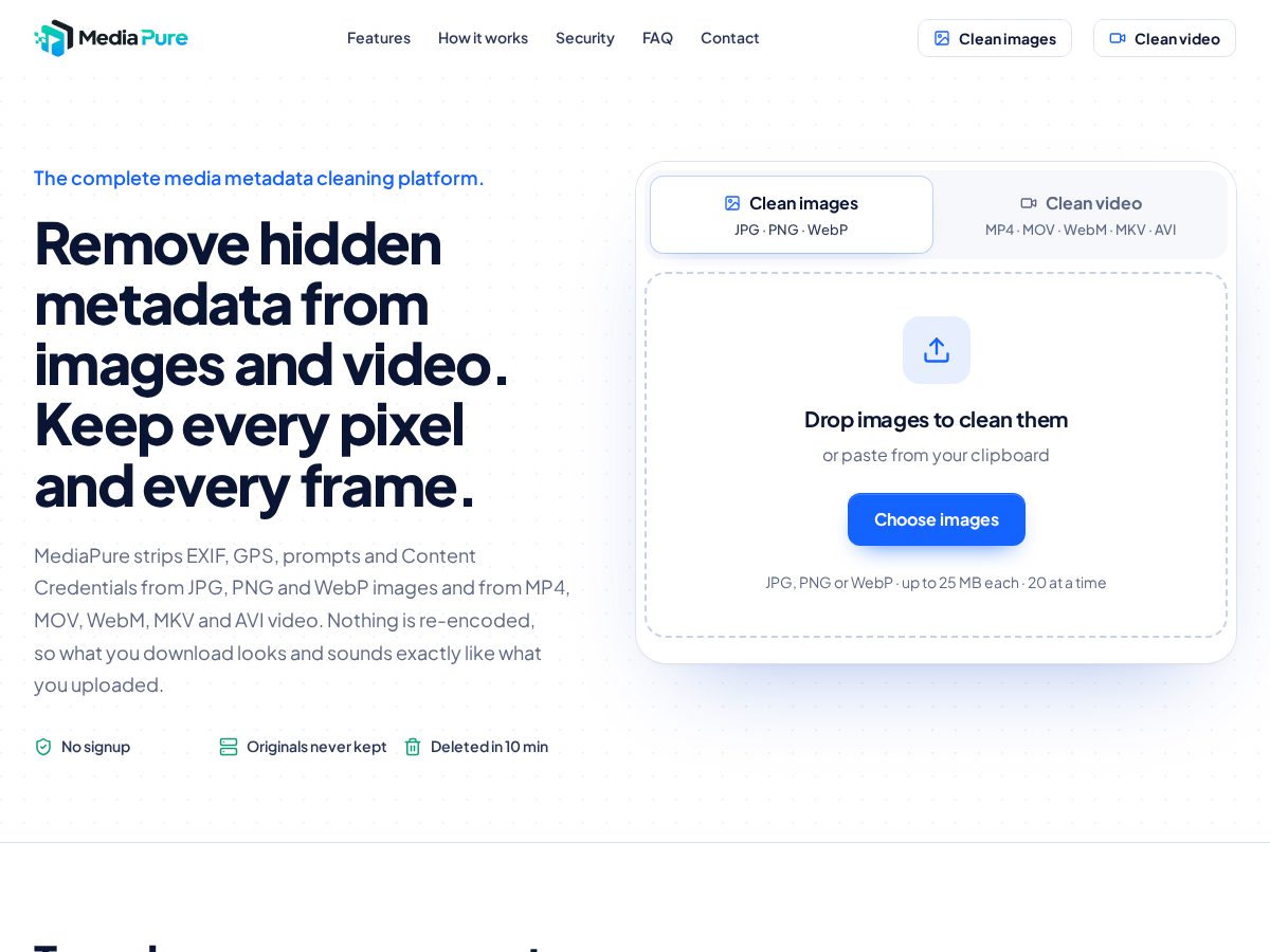 Landing-page snapshot of mediapure.site