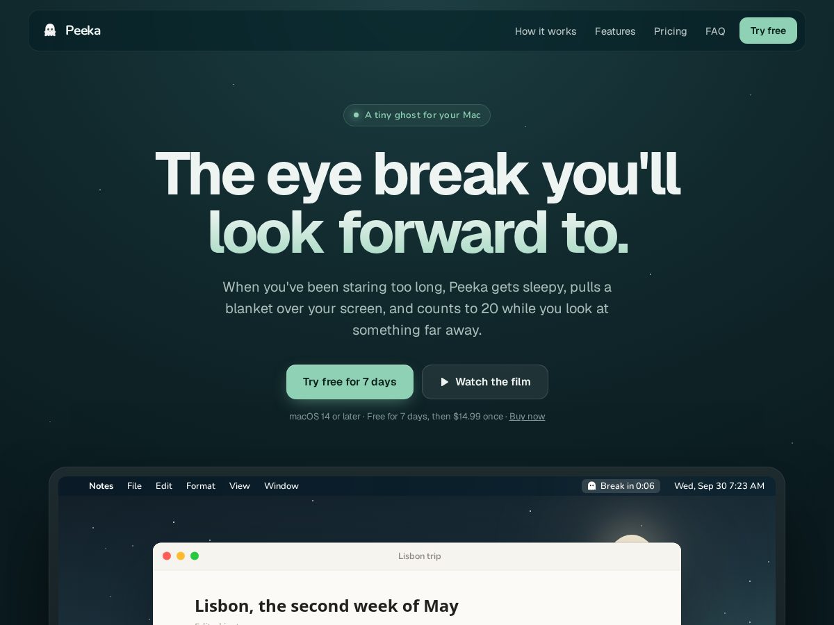 Landing-page snapshot of meetpeeka.com