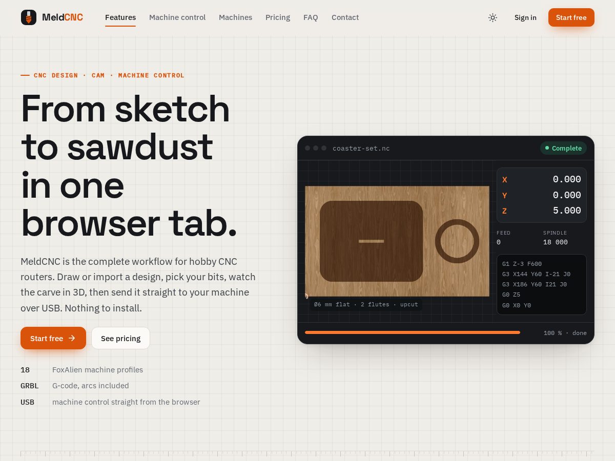 Landing-page snapshot of meldcnc.com