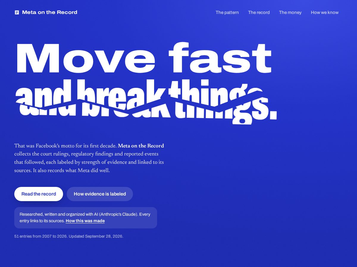 Landing-page snapshot of metaontherecord.org