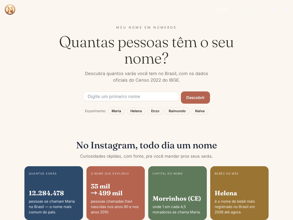 Landing-page snapshot of meunomeemnumeros.com