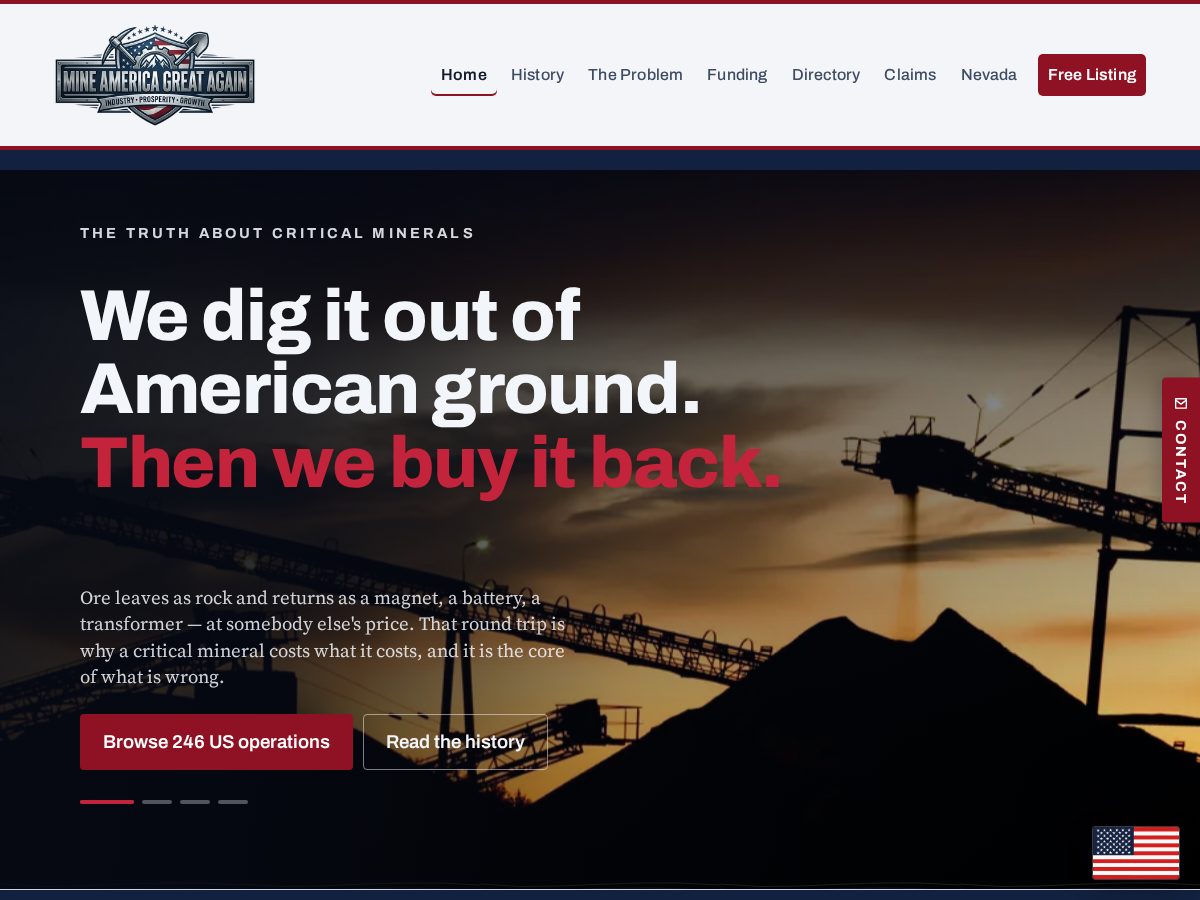 Landing-page snapshot of mineamericagreatagain.com