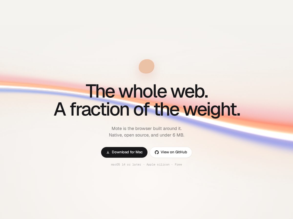 Landing-page snapshot of motebrowser.com