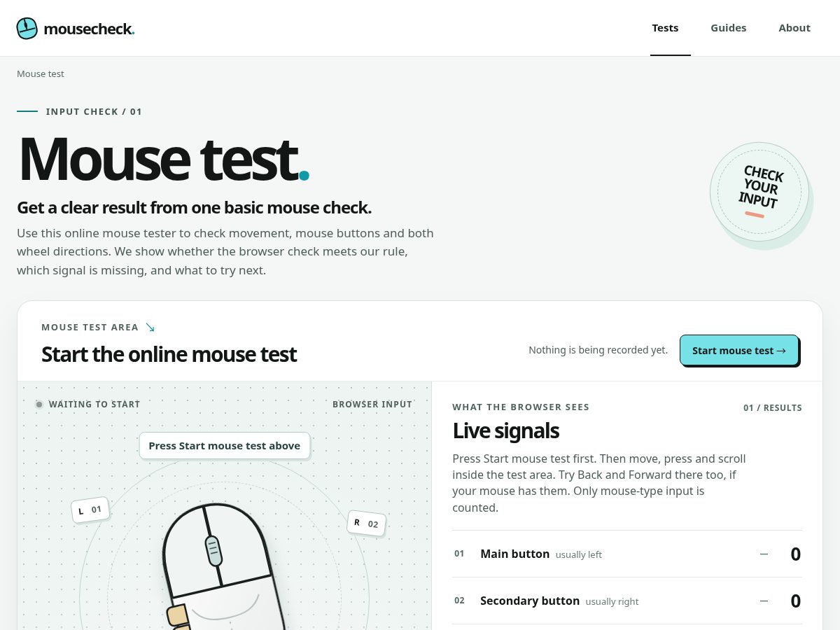 Landing-page snapshot of mousecheck.net