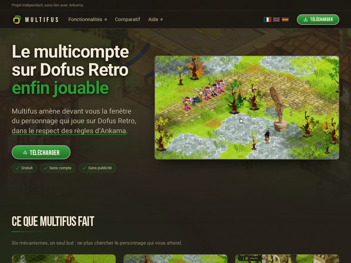 Landing-page snapshot of multifus-dofus.com