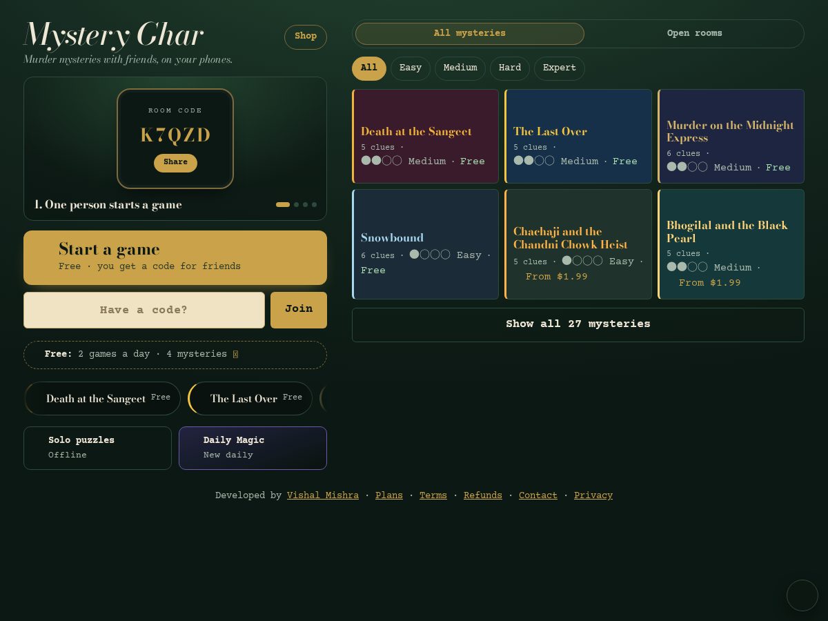 Landing-page snapshot of mysteryghar.com