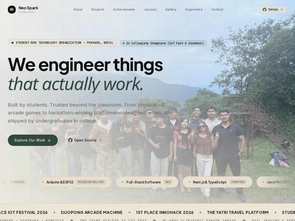Landing-page snapshot of neospark.tech