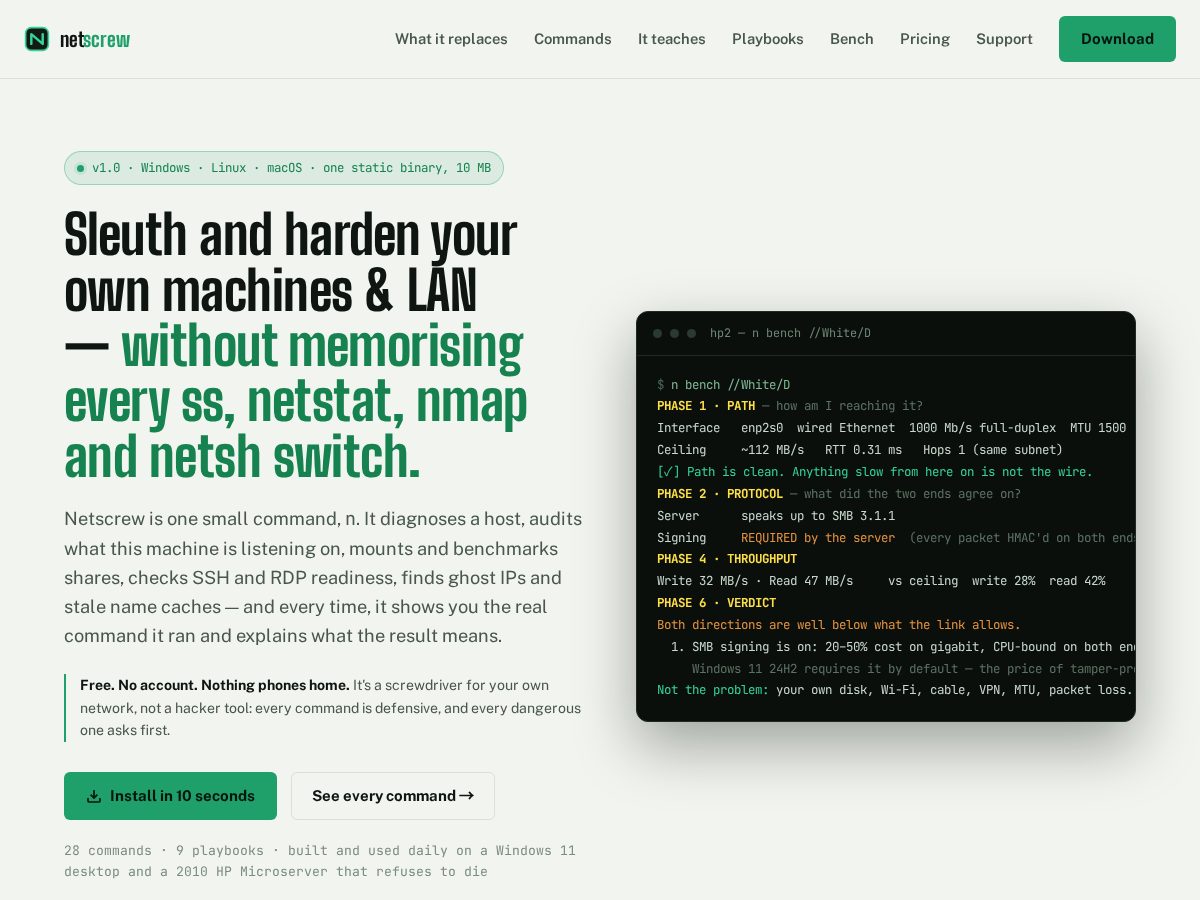 Landing-page snapshot of netscrew.dev