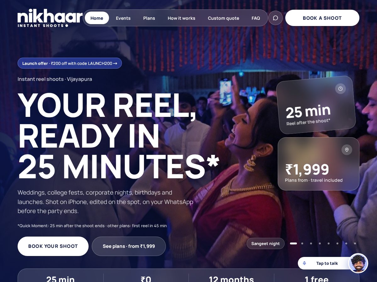 Landing-page snapshot of nikhaarinstantshoots.com