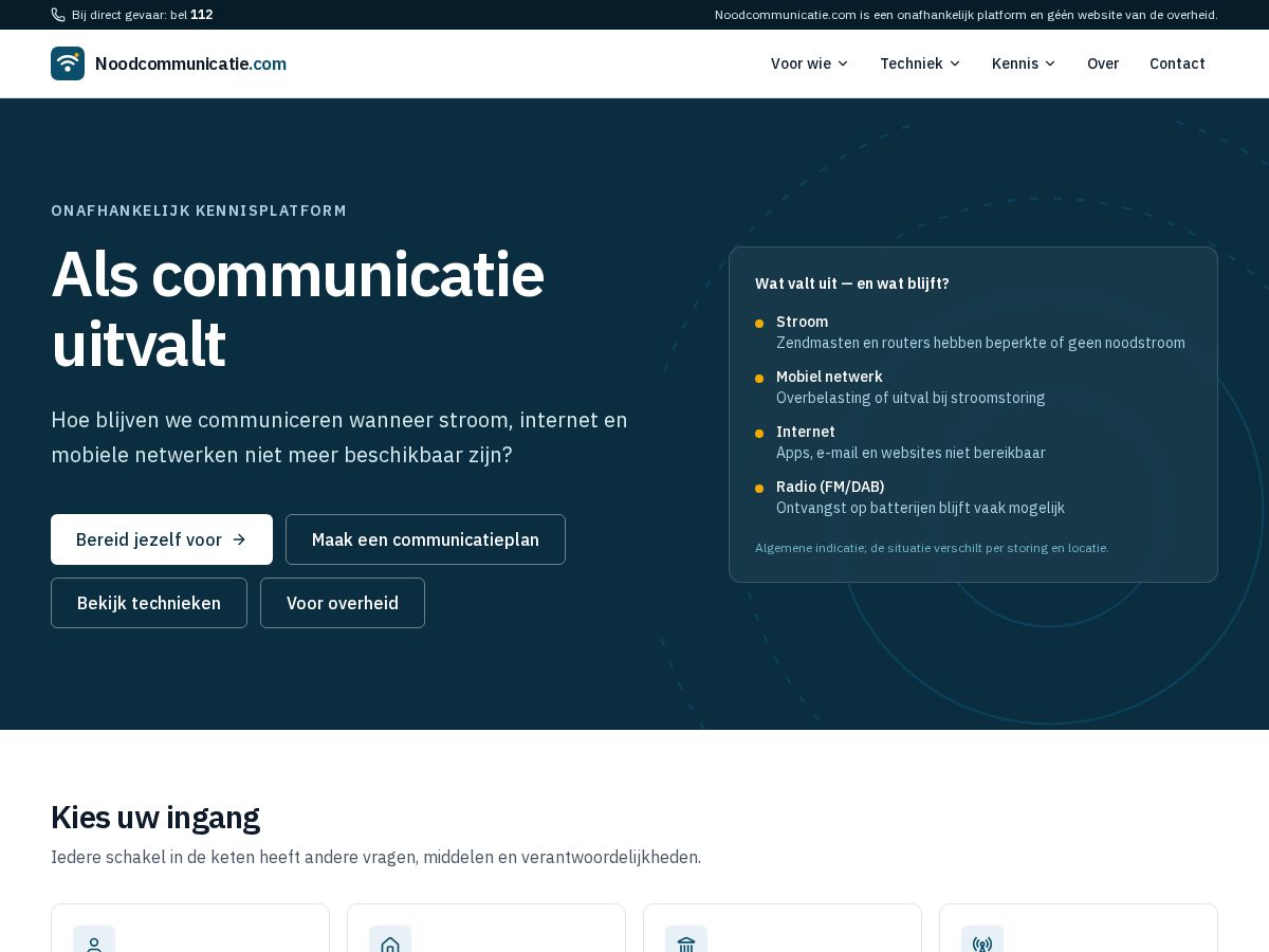 Landing-page snapshot of noodcommunicatie.com