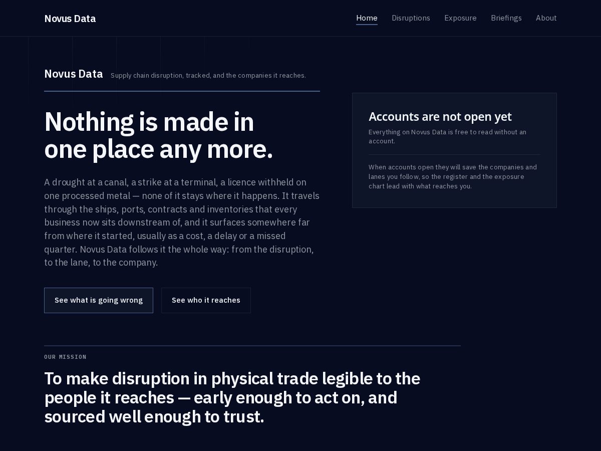 Landing-page snapshot of novusdata.news