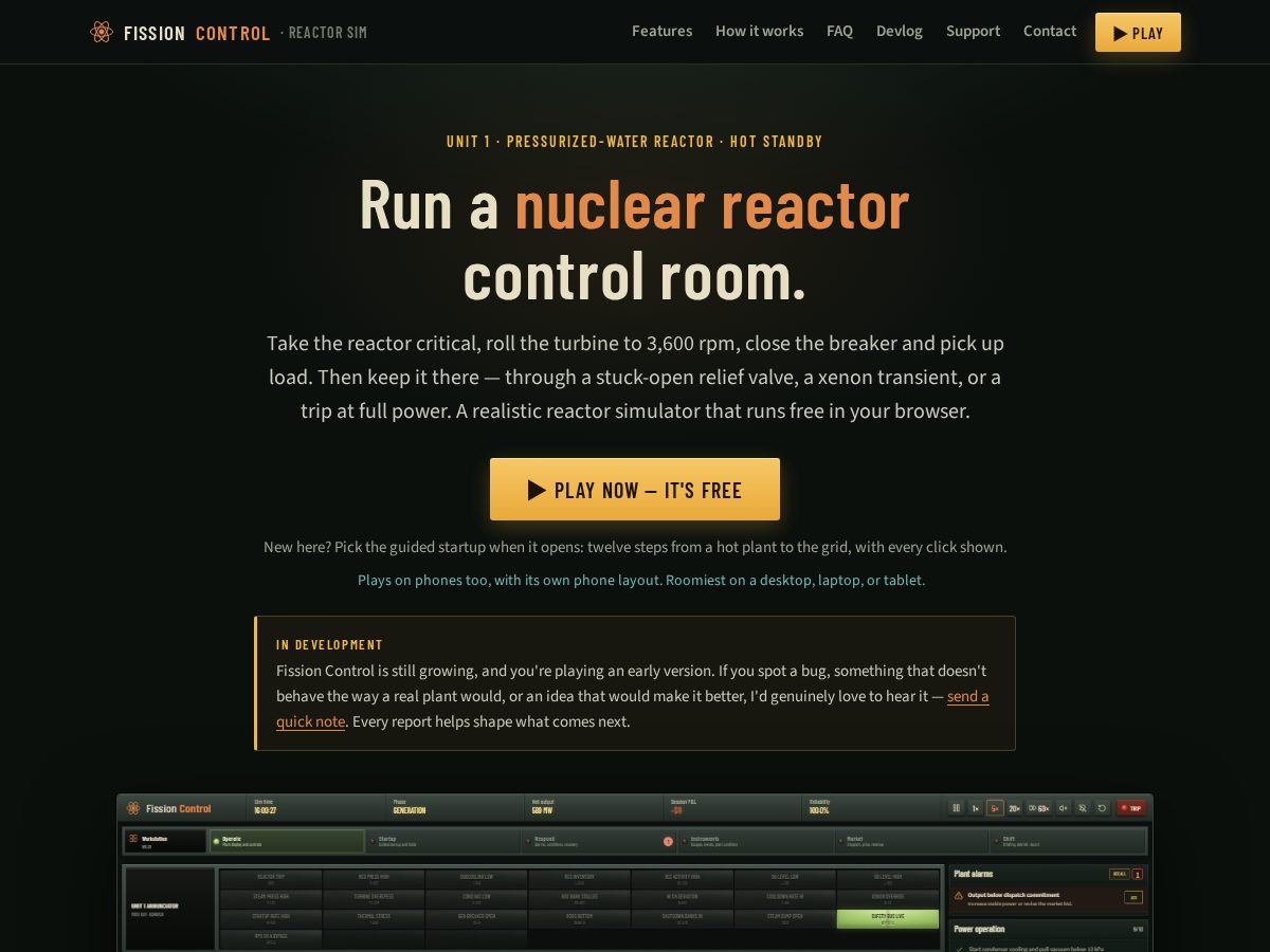 Landing-page snapshot of nuclearpowersim.com