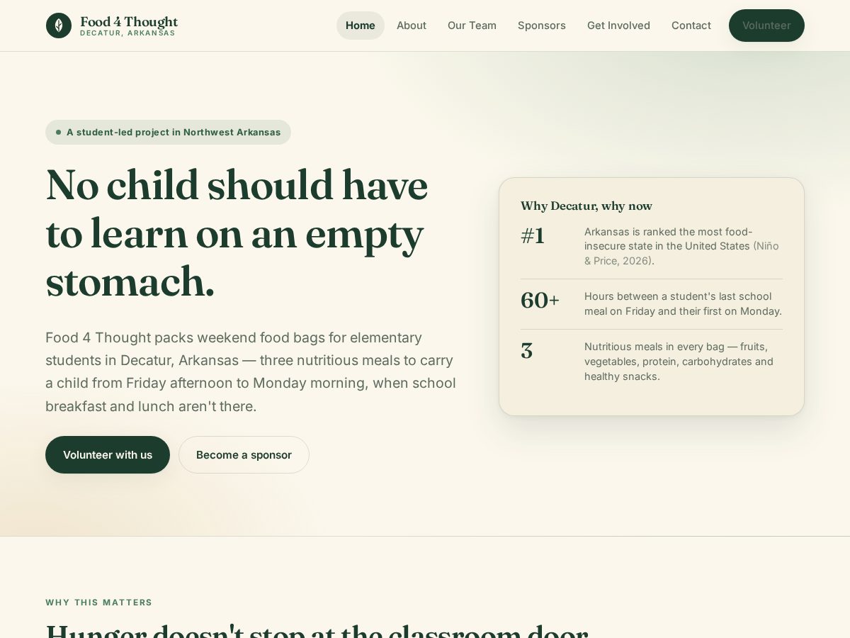 Landing-page snapshot of nwafood4thought.org
