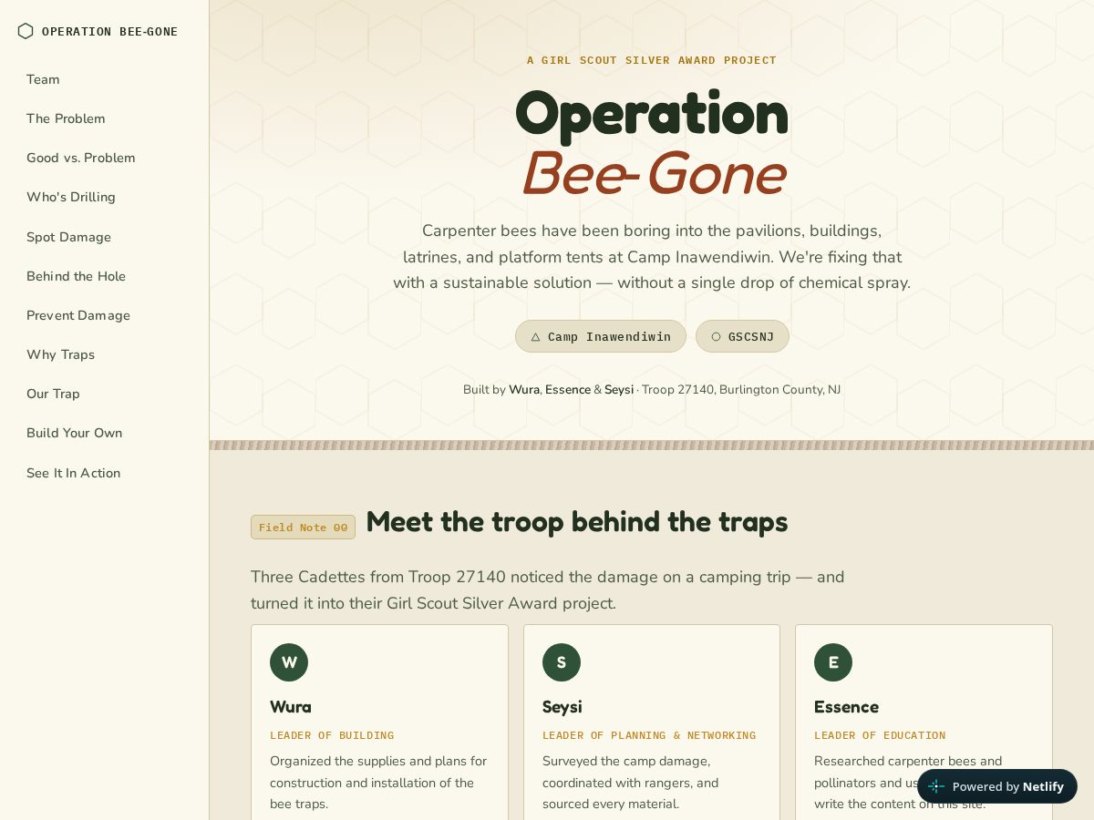 Landing-page snapshot of operationbeegone.com