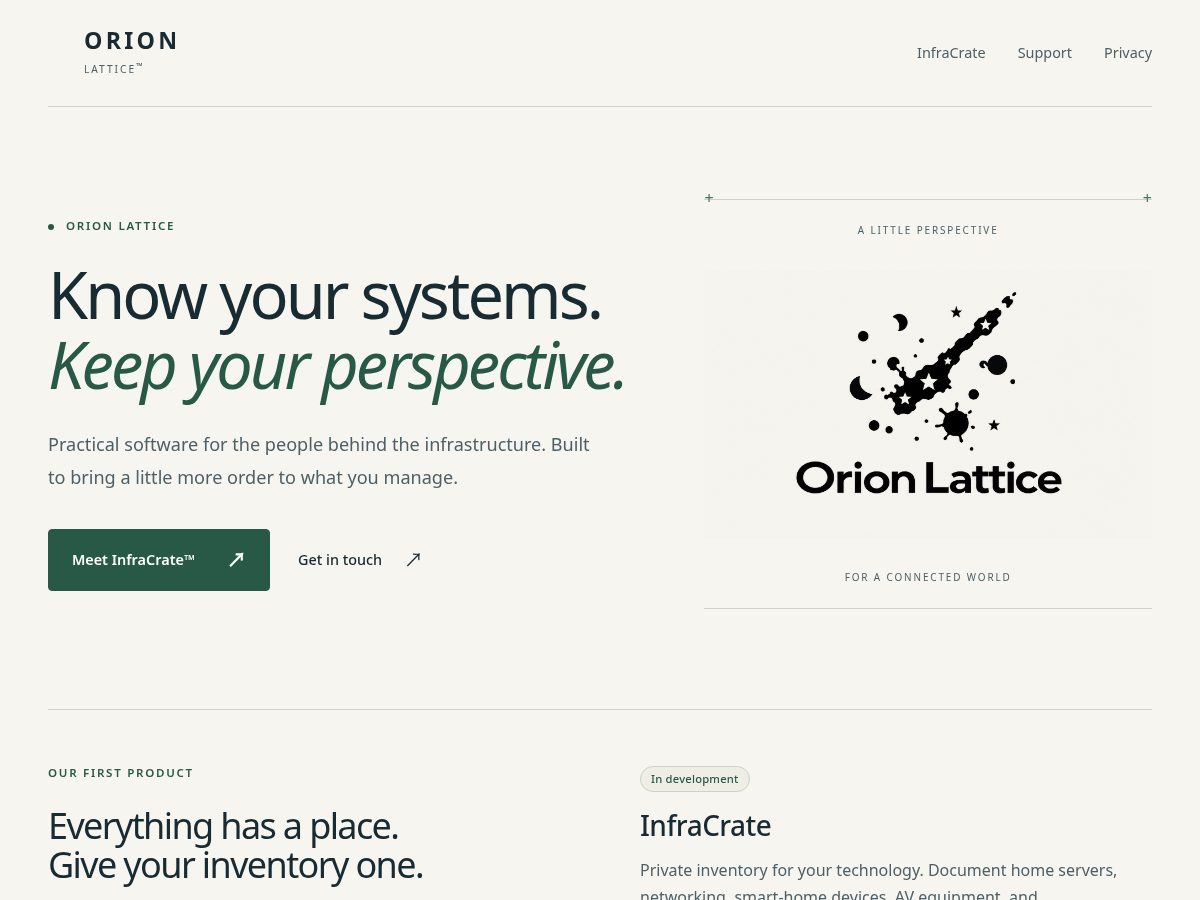 Landing-page snapshot of orion-lattice.systems
