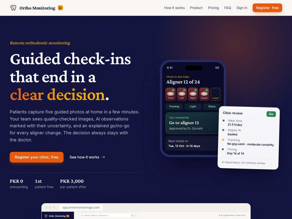 Landing-page snapshot of orthomonitoringai.com