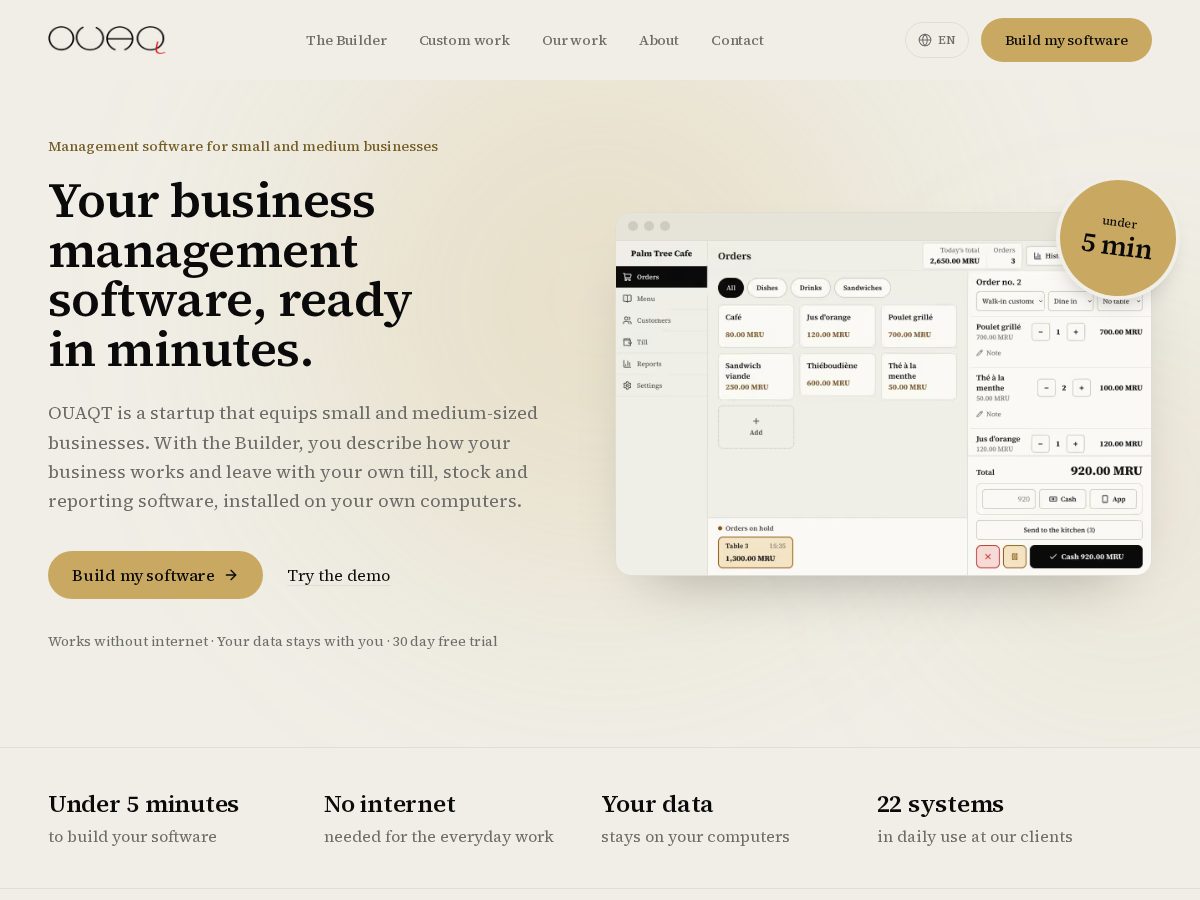 Landing-page snapshot of ouaqt.com