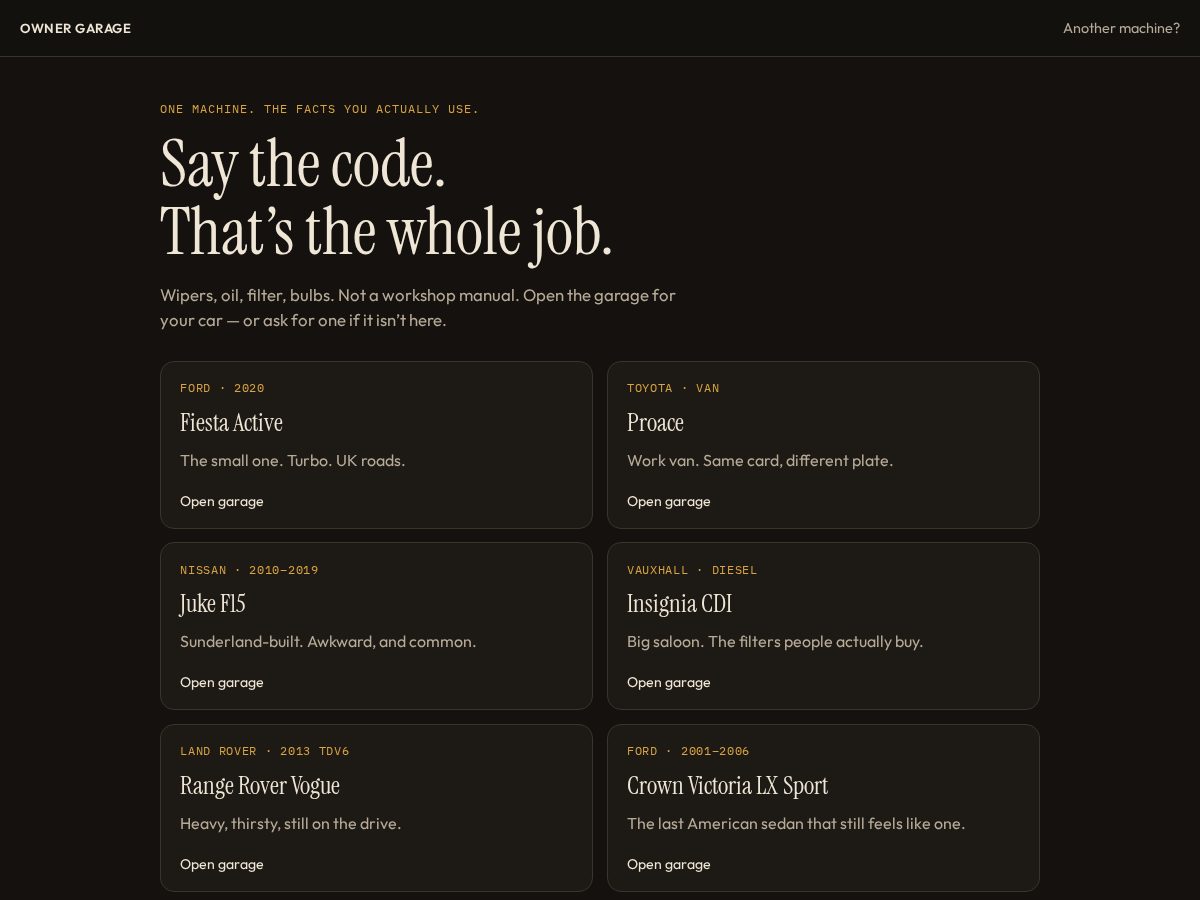 Landing-page snapshot of ownergarage.com