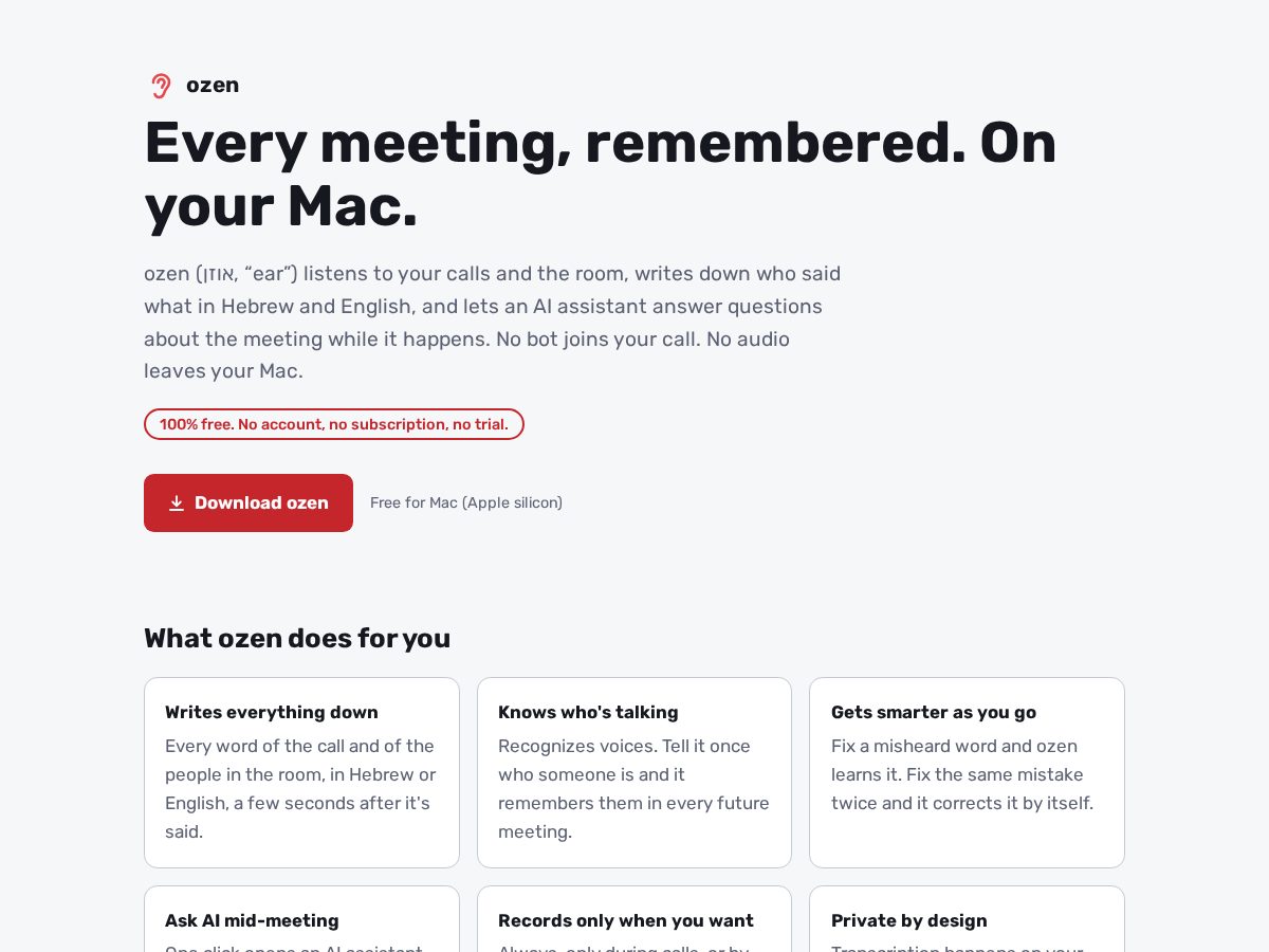 Landing-page snapshot of ozenhq.com