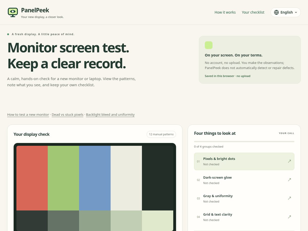 Landing-page snapshot of panelpeek.com