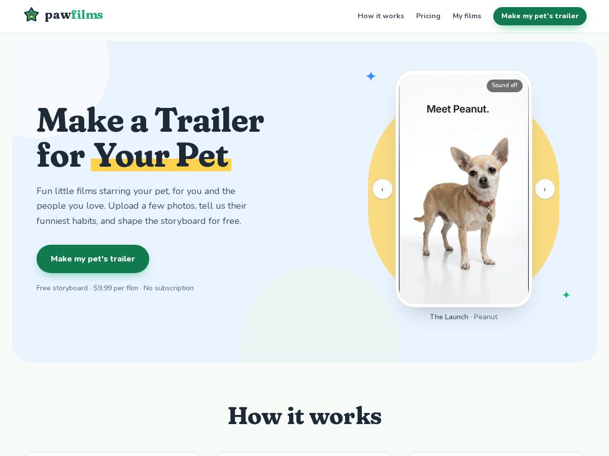 Landing-page snapshot of pawfilms.com