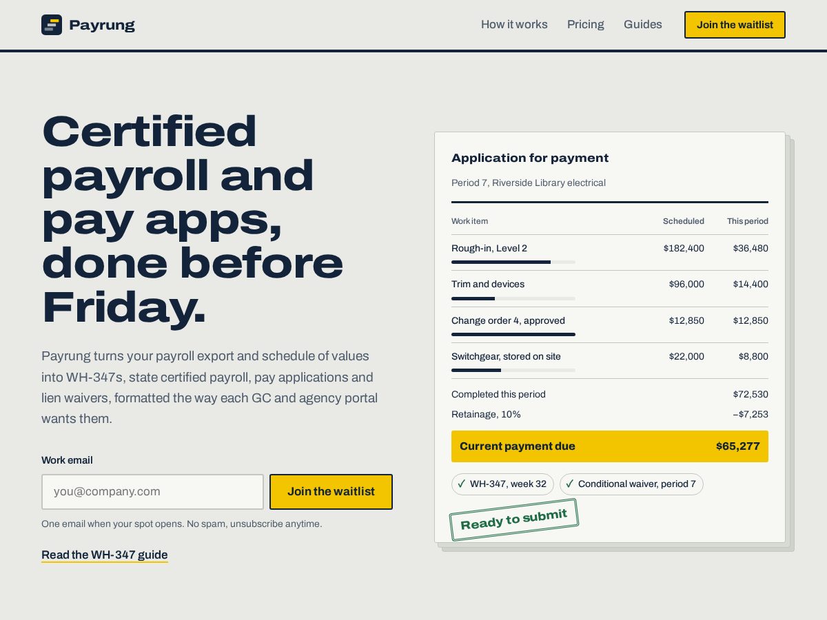 Landing-page snapshot of payrung.com