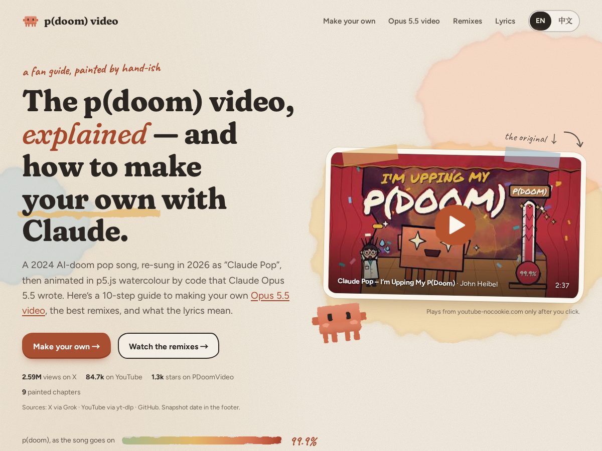 Landing-page snapshot of pdoomvideo.com