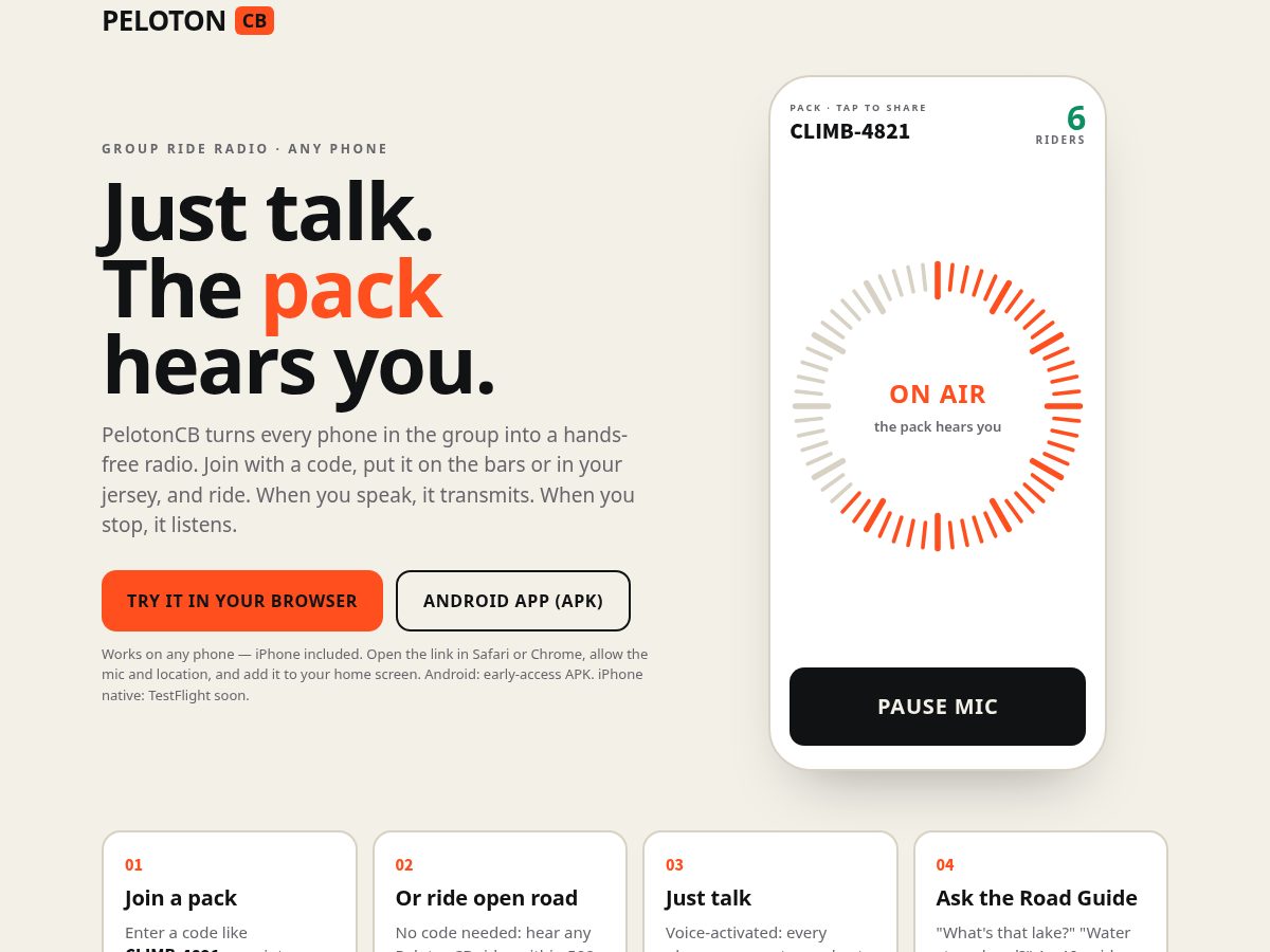 Landing-page snapshot of pelotoncb.com