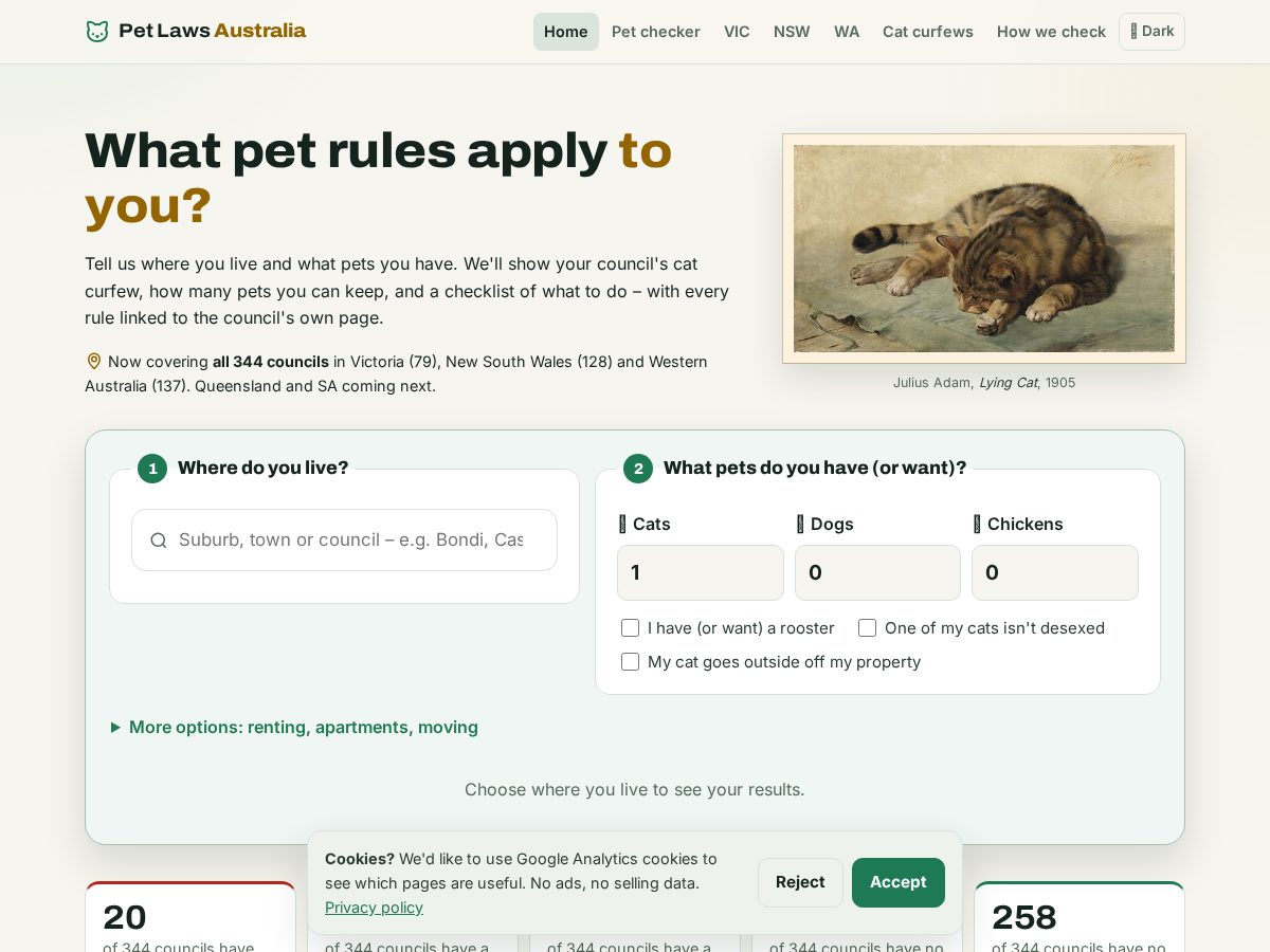 Landing-page snapshot of petlawsaustralia.com