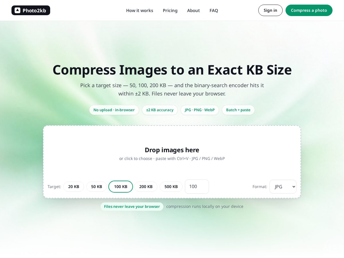 Landing-page snapshot of photo2kb.com