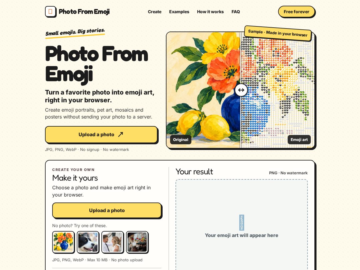 Landing-page snapshot of photofromemoji.top