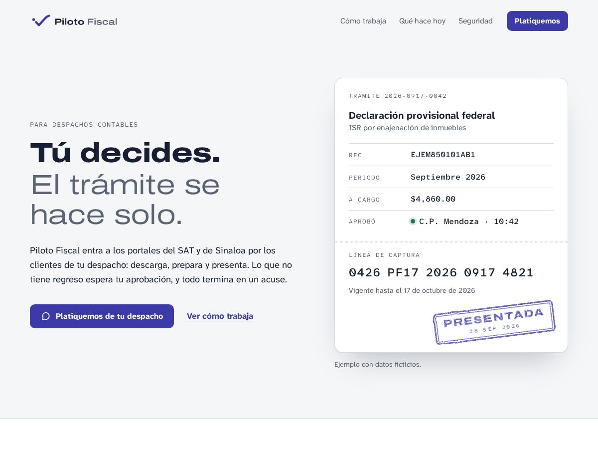 Landing-page snapshot of pilotofiscal.com