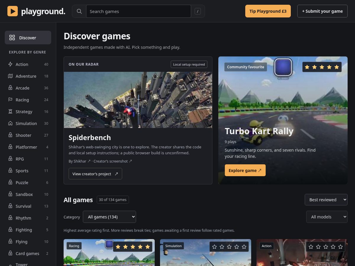 Landing-page snapshot of playgroundarcade.com