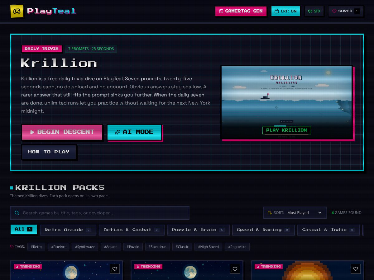 Landing-page snapshot of playteal.com
