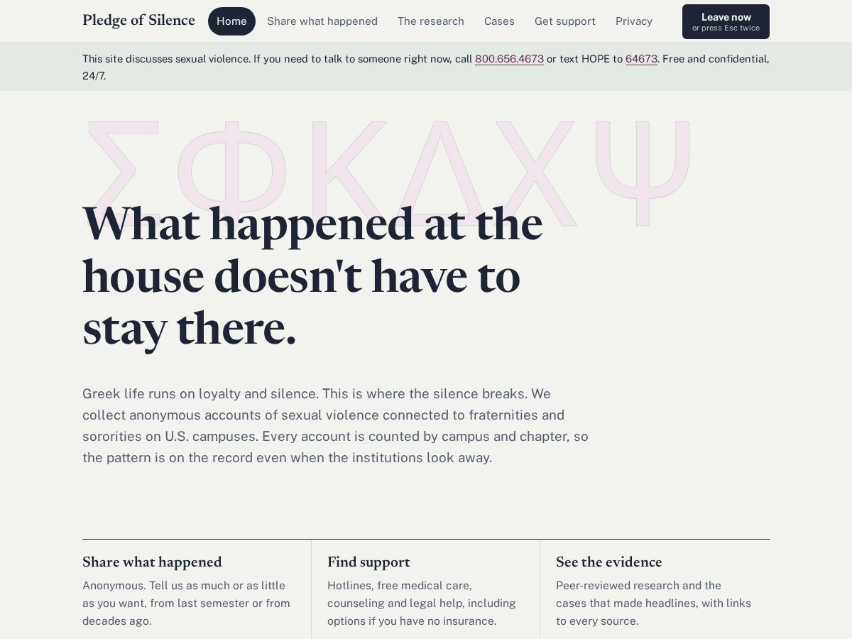 Landing-page snapshot of pledgeofsilence.org