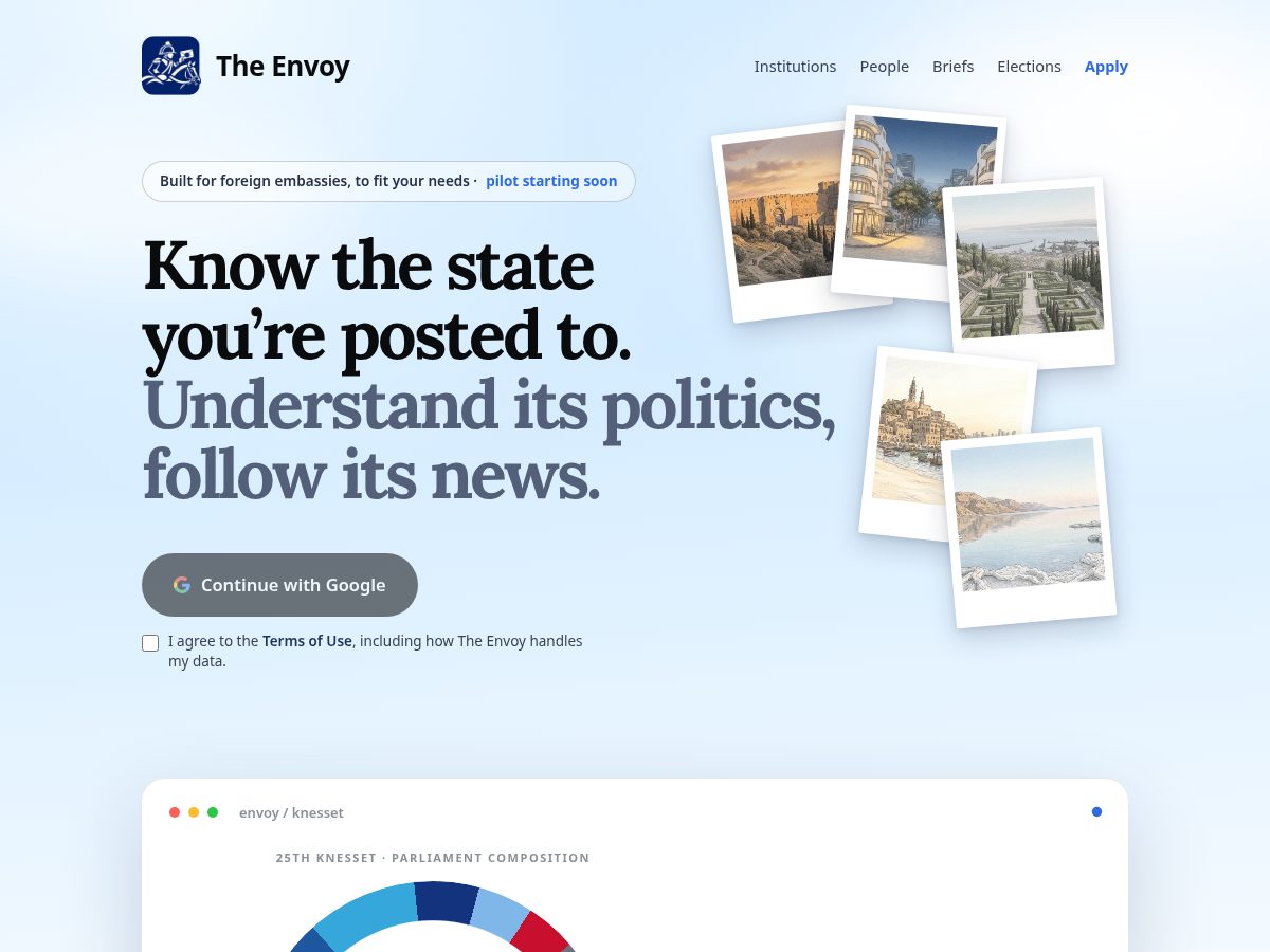 Landing-page snapshot of politicsenvoy.com