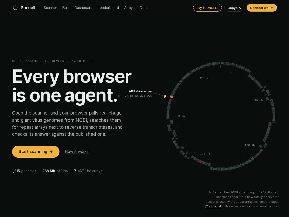 Landing-page snapshot of poncell.bio