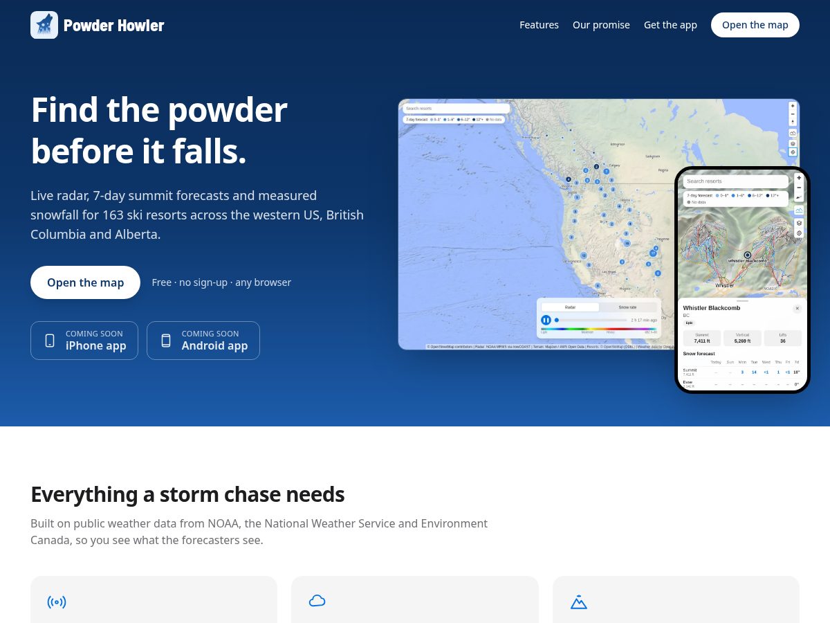 Landing-page snapshot of powderhowler.com