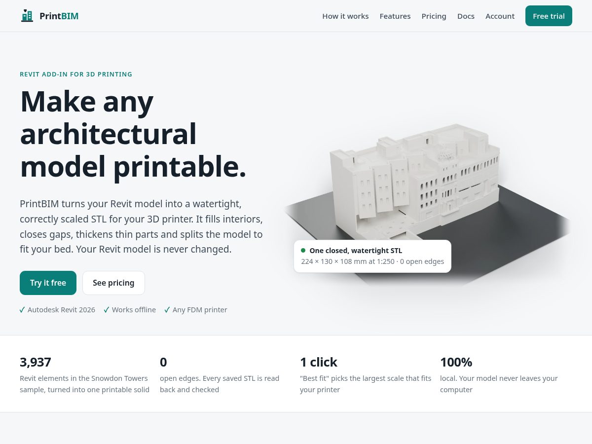 Landing-page snapshot of printbim.com