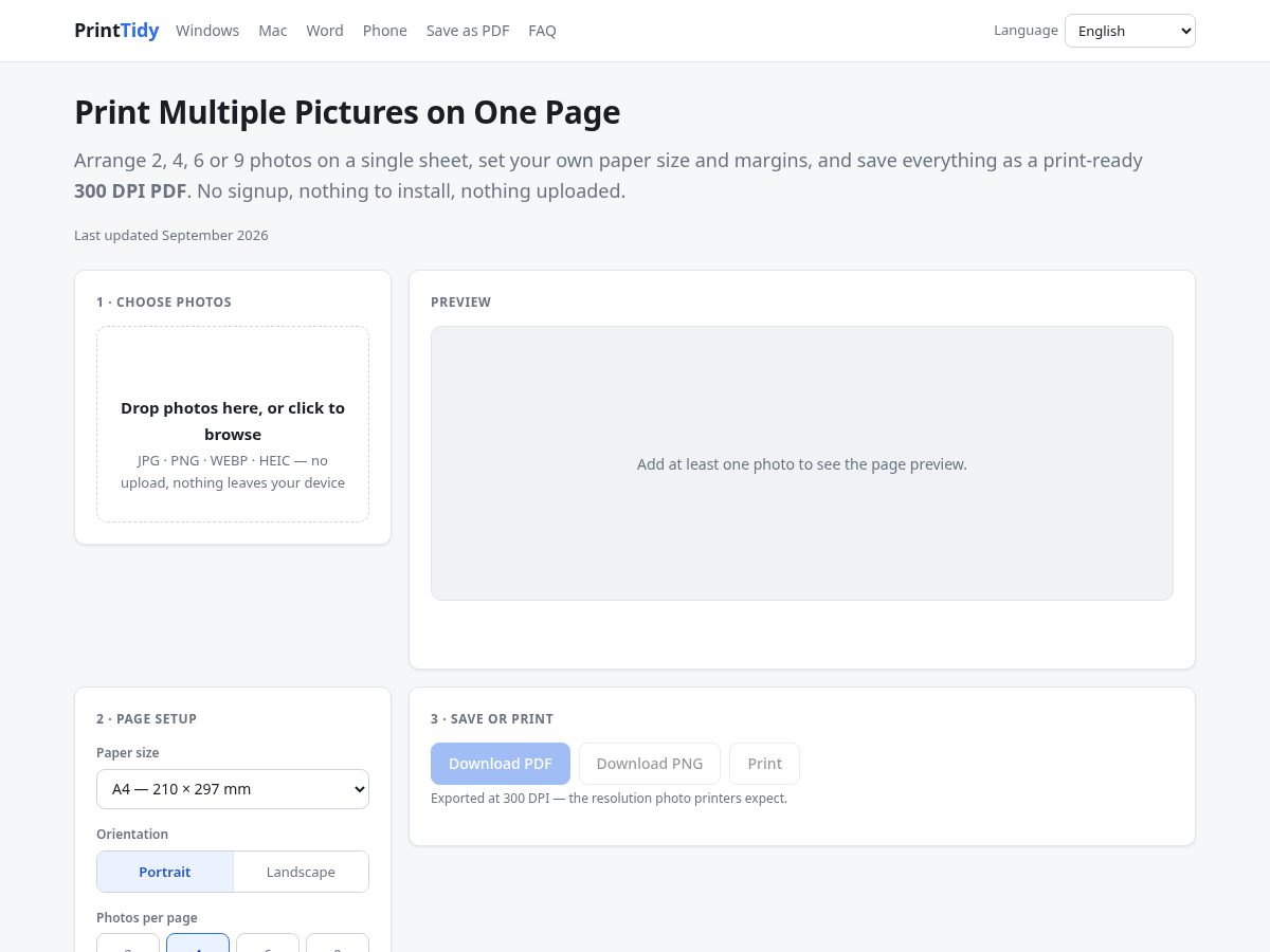 Landing-page snapshot of printtidy.com