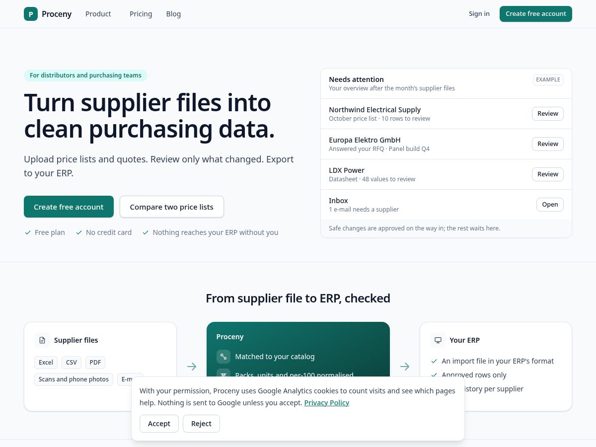 Landing-page snapshot of proceny.com