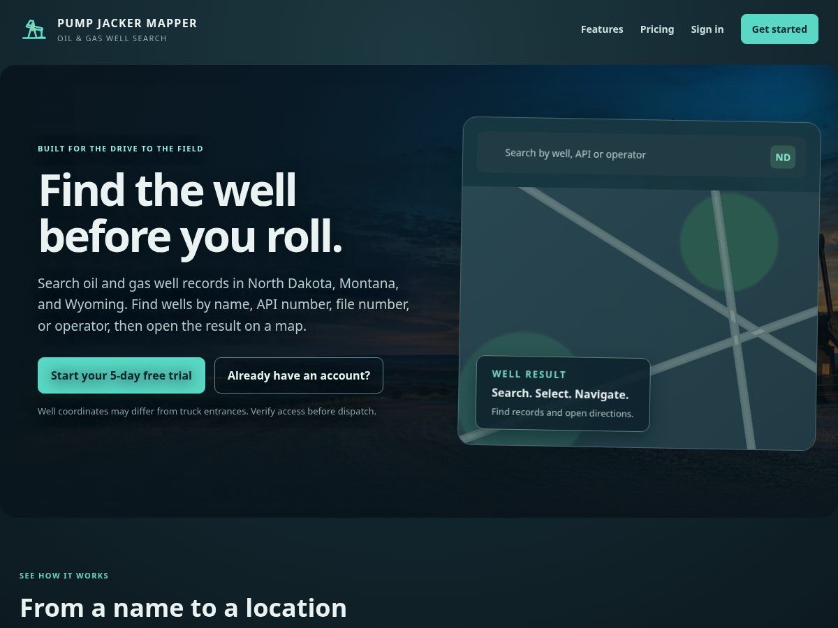 Landing-page snapshot of pumpjacker.com