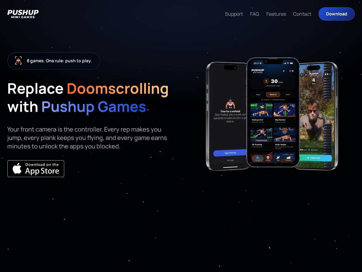 Landing-page snapshot of pushupminigames.com