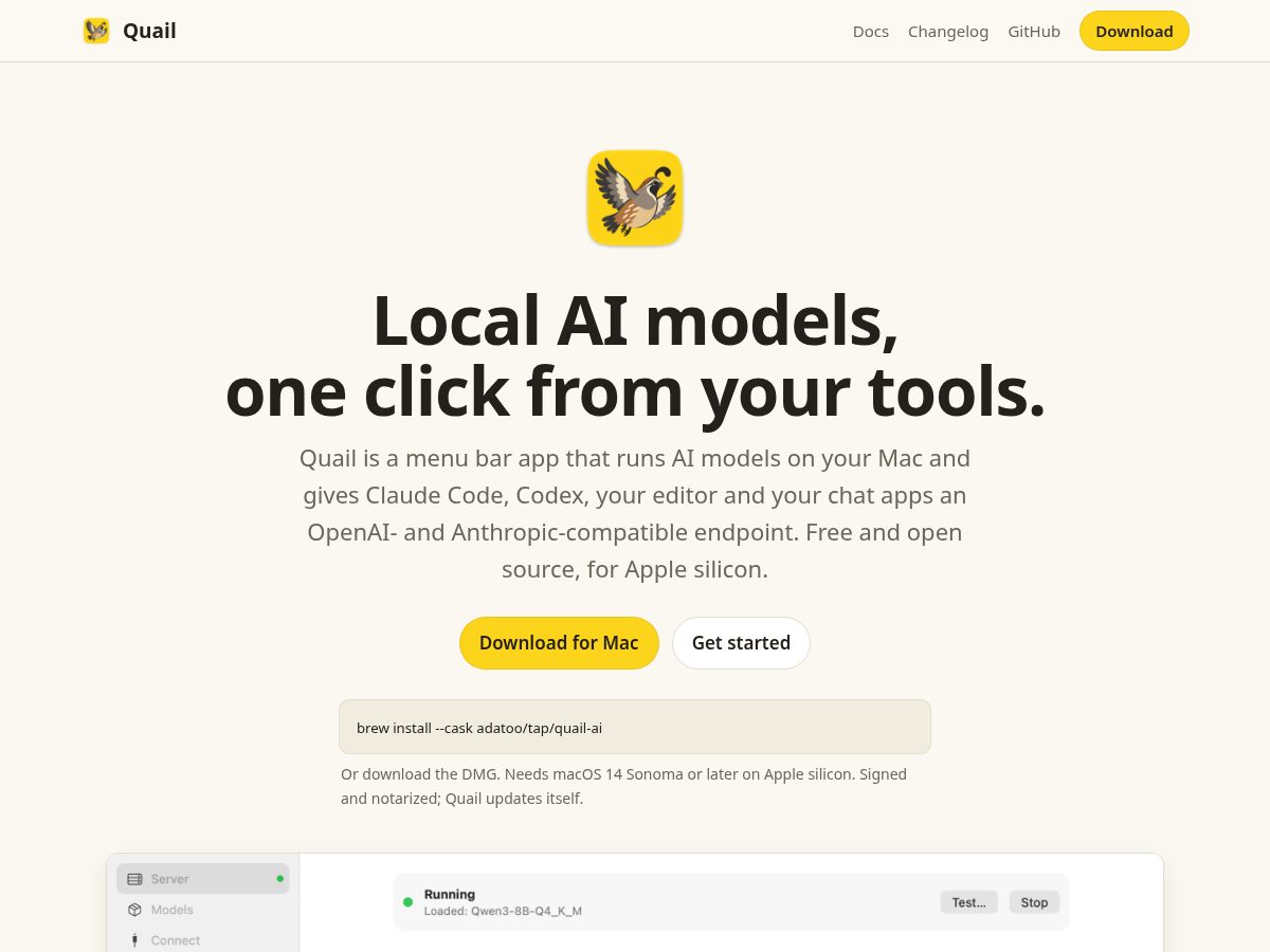Landing-page snapshot of quail-ai.com