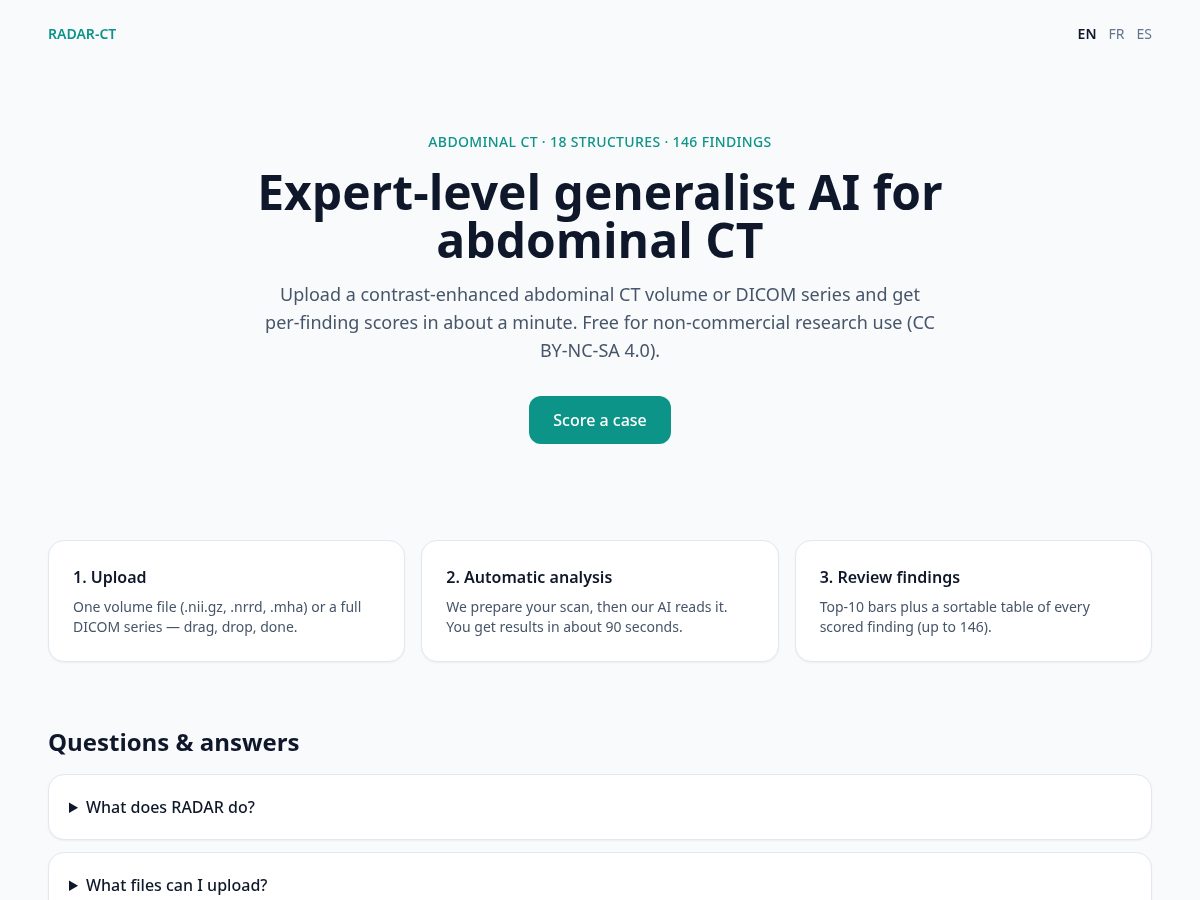 Landing-page snapshot of radarct.org