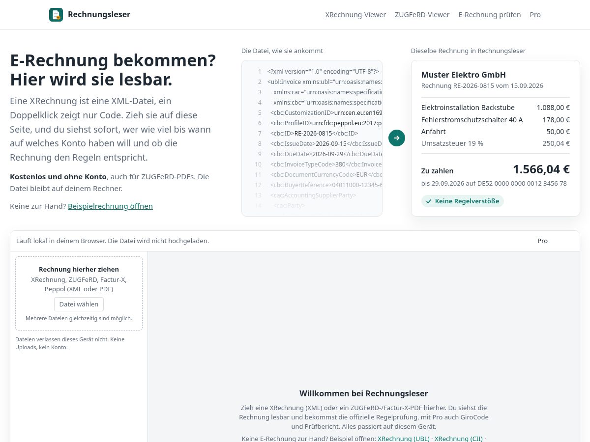 Landing-page snapshot of rechnungsleser.com