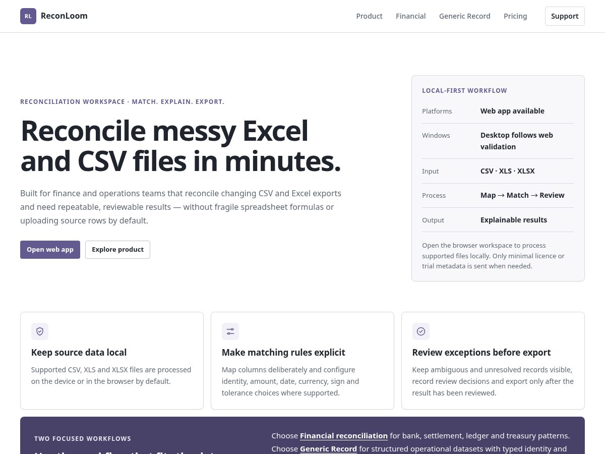 Landing-page snapshot of reconloom.com