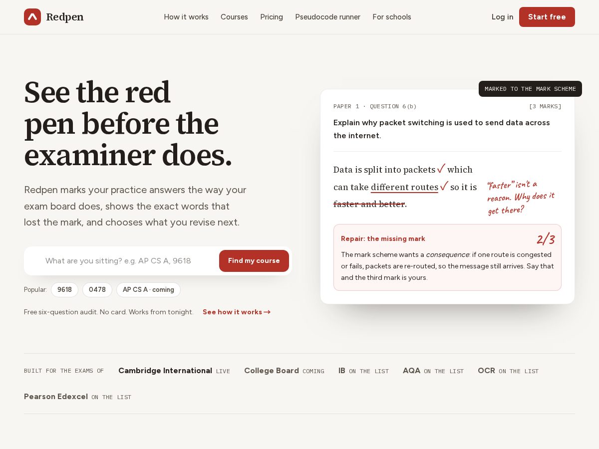 Landing-page snapshot of redpenstudy.com