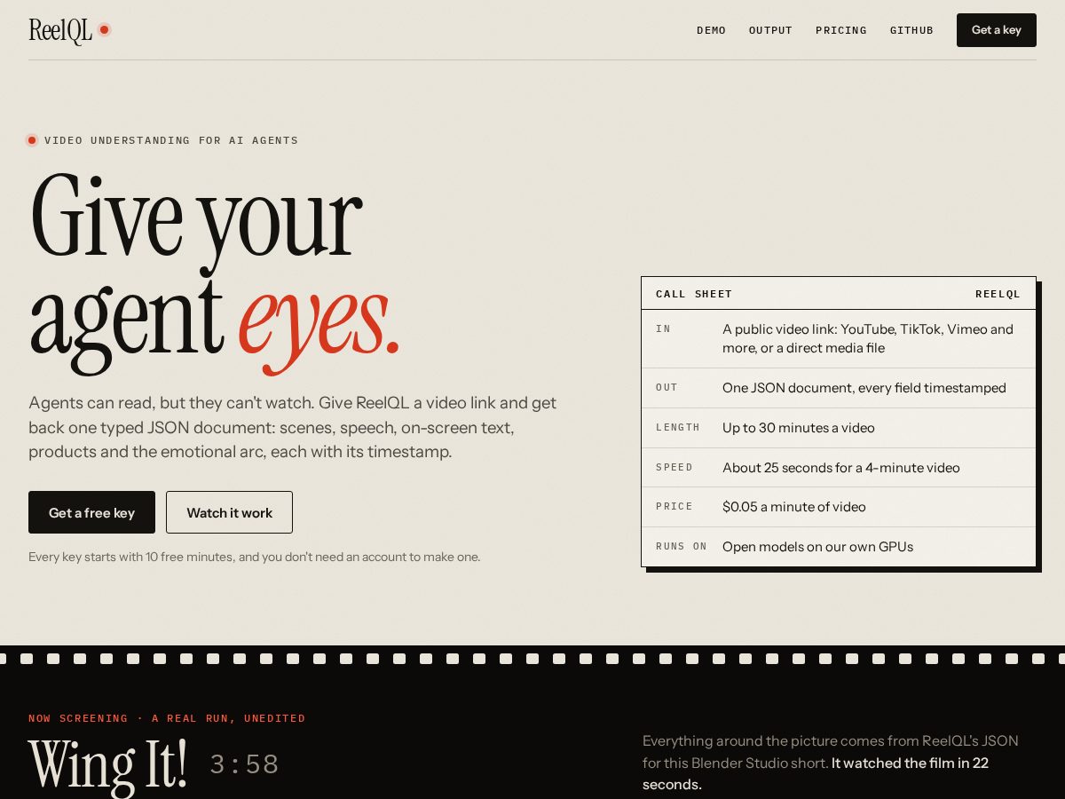 Landing-page snapshot of reelql.com